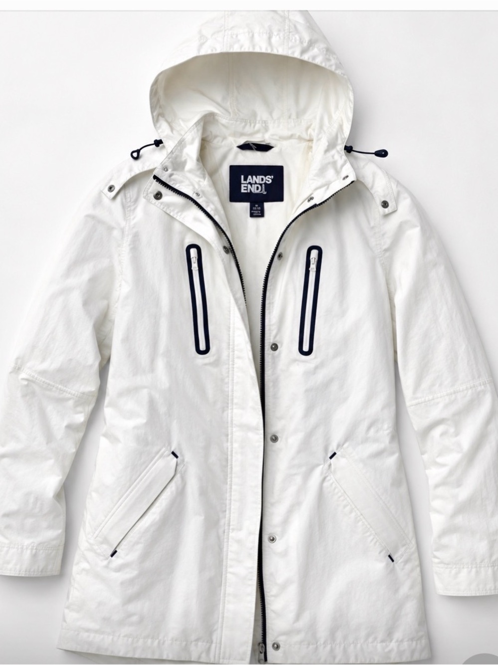 * Lands' End Winter White Squall Parka Coat Hood Full Zip & Button 3X Light